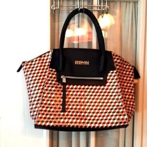 KENNETH COLE Reaction Weekend Vinyl Brown & Red Tote‎ Bag 🎒